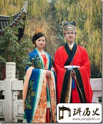 唐朝男女结婚礼服爱撞色 “红男绿女”最幸福